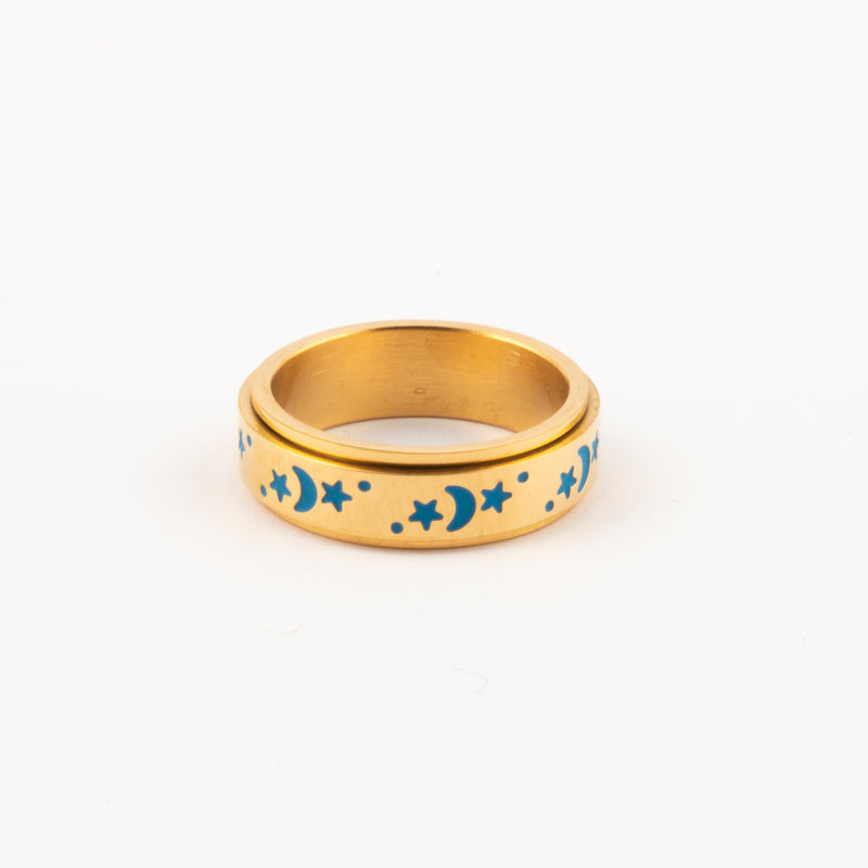 Anillo Deslizante Luna y Estrellas Azules Dorado