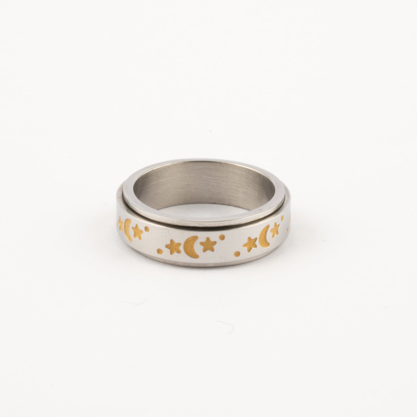 Anillo Deslizante Luna y Estrellas Amarillas Plateado