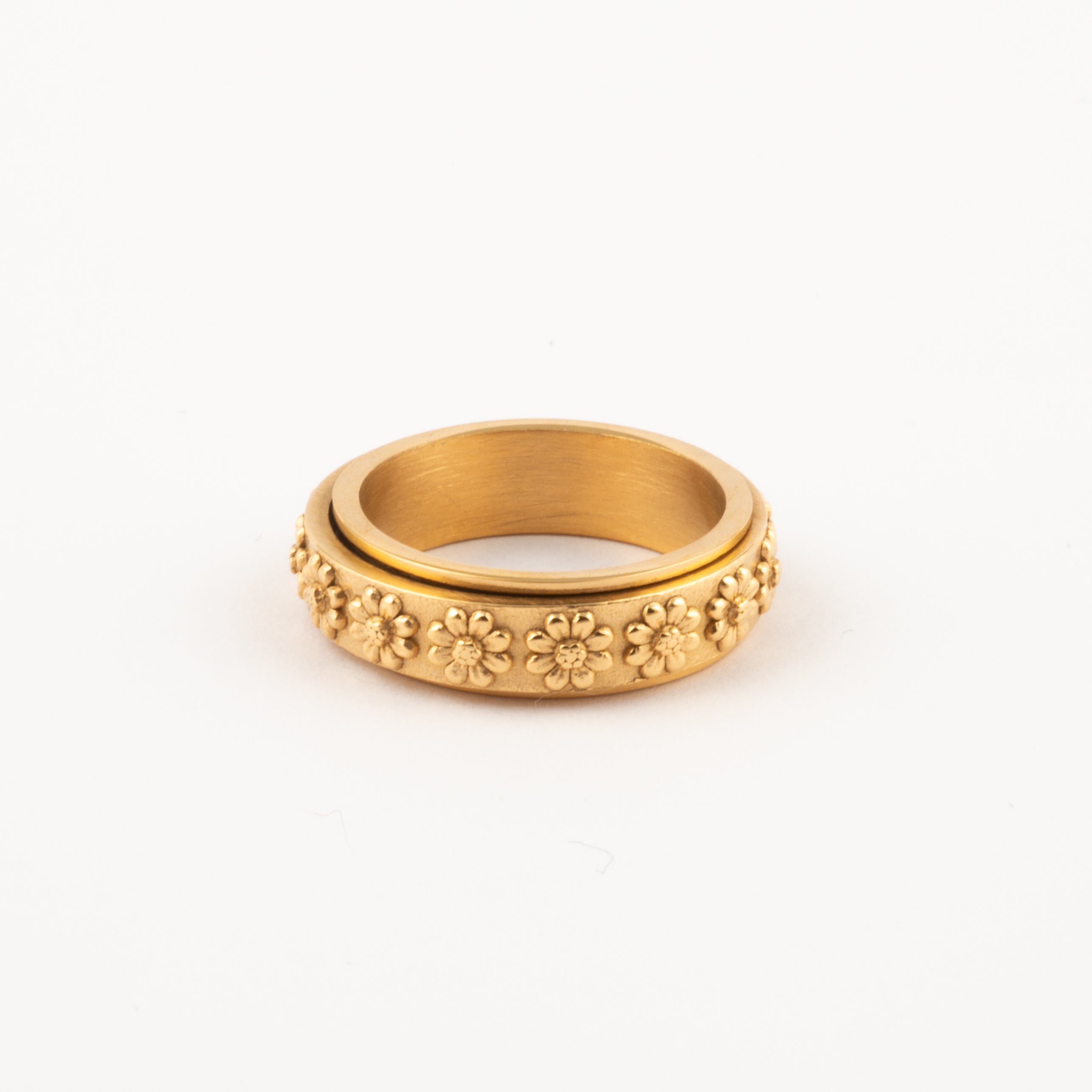 Anillo Deslizante Flores Relieve Dorado