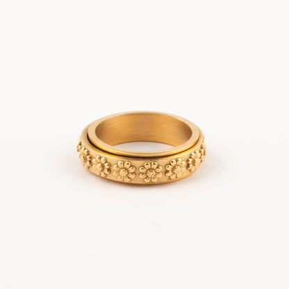 Anillo Deslizante Flores Relieve Dorado