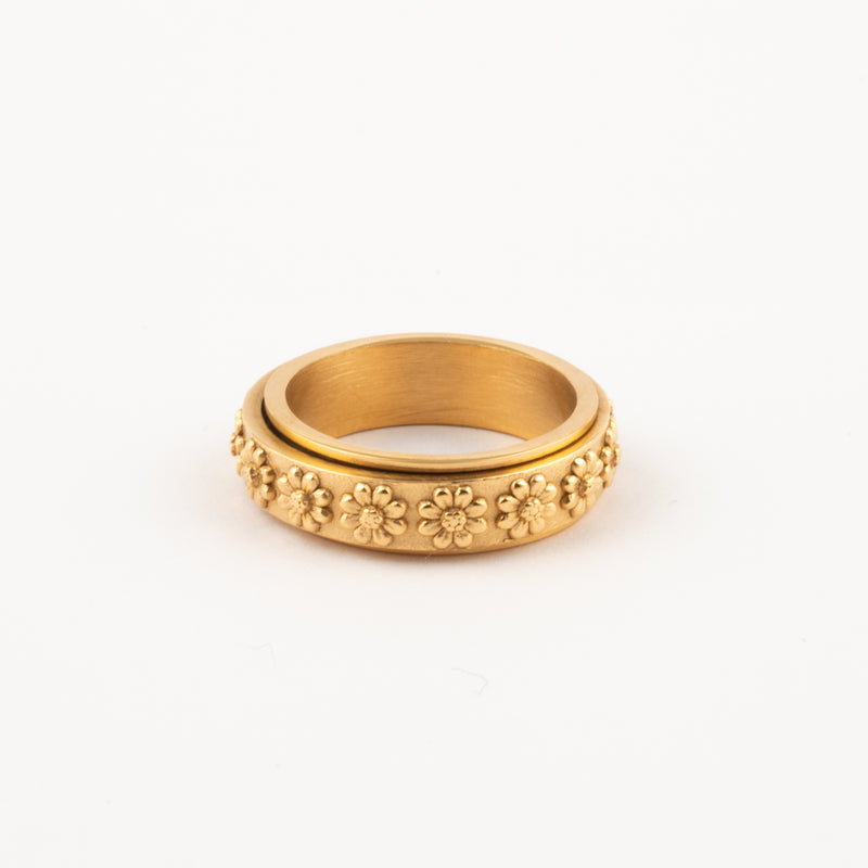 Anillo Deslizante Flores Relieve Dorado