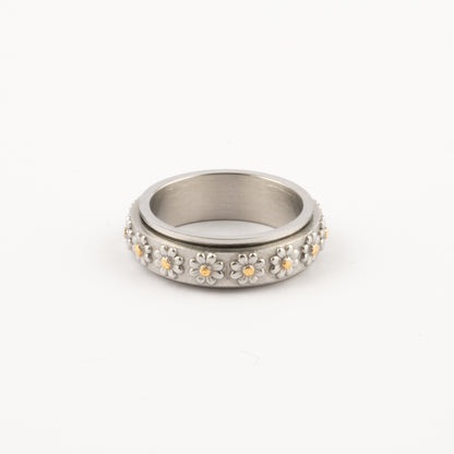 Anillo Deslizante Flores Relieve Plateado