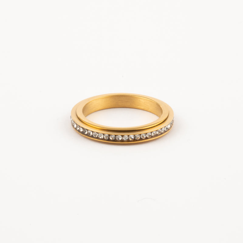 Anillo Deslizante Delgado Zirconias Dorado