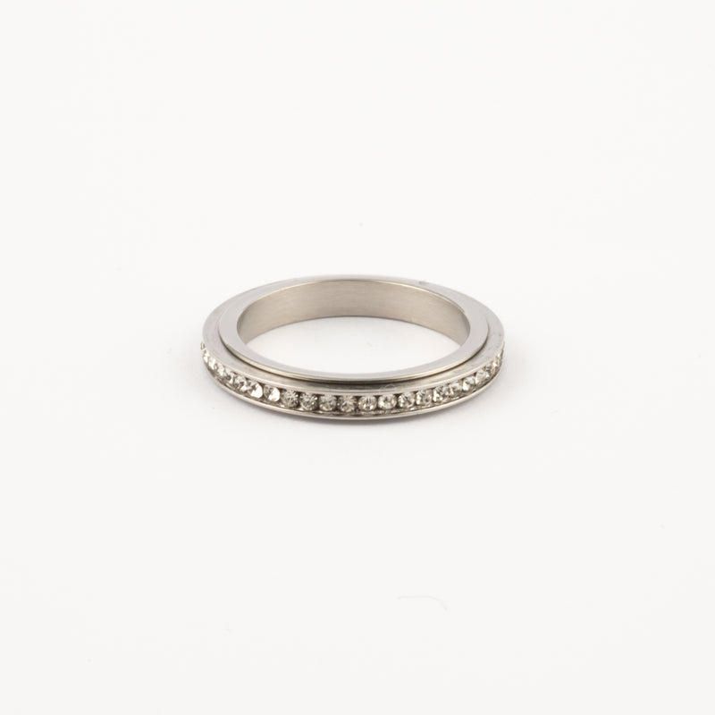 Anillo Deslizante Delgado Zirconias Plateado