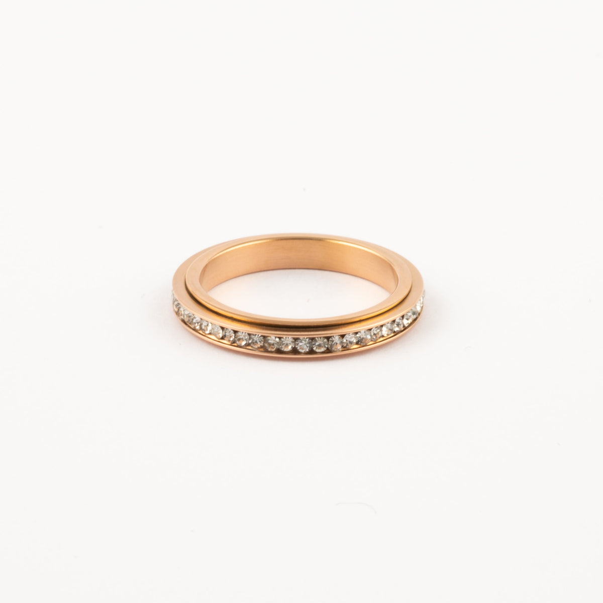 Anillo Deslizante Delgado Zirconias Oro Rosa