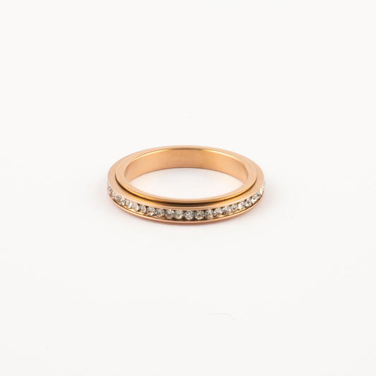 Anillo Deslizante Delgado Zirconias Oro Rosa