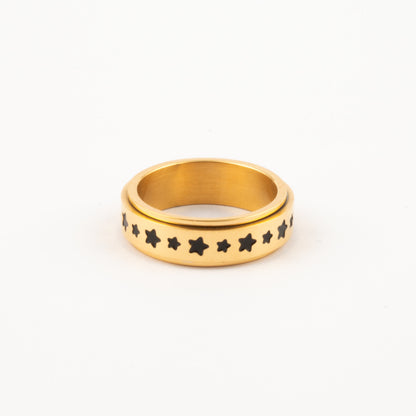 Anillo Deslizante Estrellas Negras Dorado