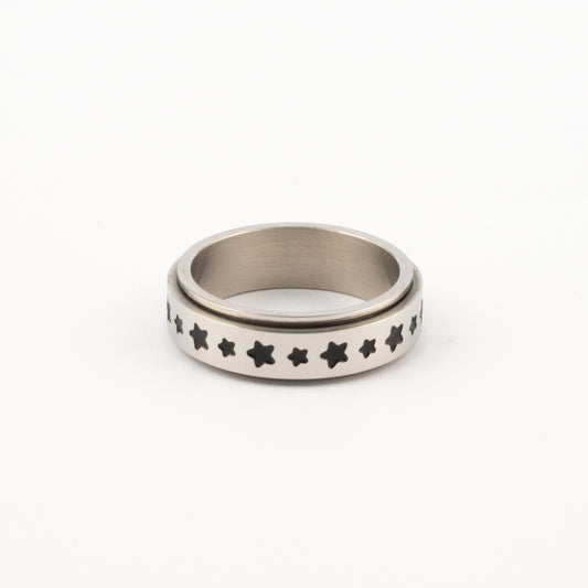 Anillo Deslizante Estrellas Negras Plateado