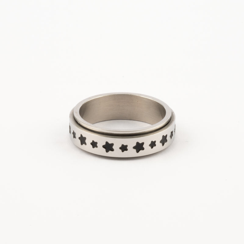 Anillo Deslizante Estrellas Negras Plateado