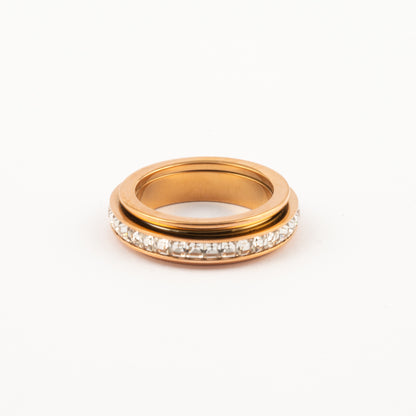 Anillo Deslizante Delgado Zirconias Doble Oro Rosa