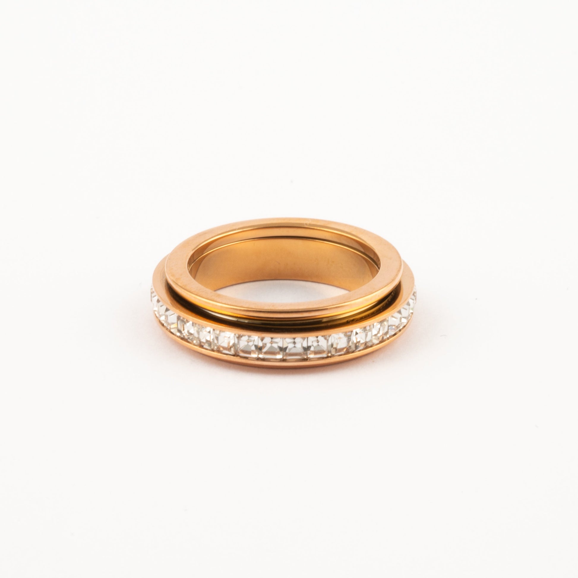 Anillo Deslizante Delgado Zirconias Doble Oro Rosa