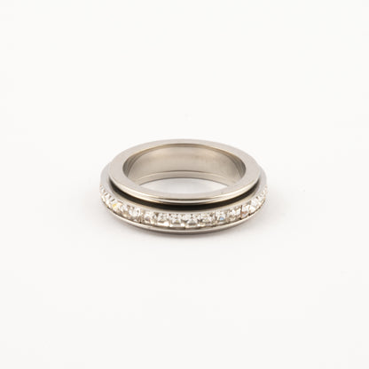 Anillo Deslizante Delgado Zirconias Doble Plateado