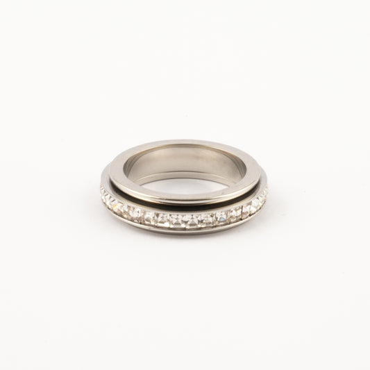 Anillo Deslizante Delgado Zirconias Doble Plateado