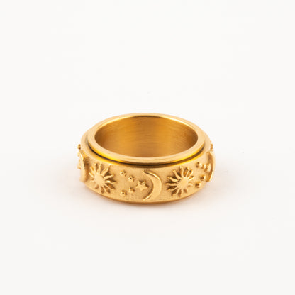Anillo Deslizante Luna y Estrellas Relieve Dorado