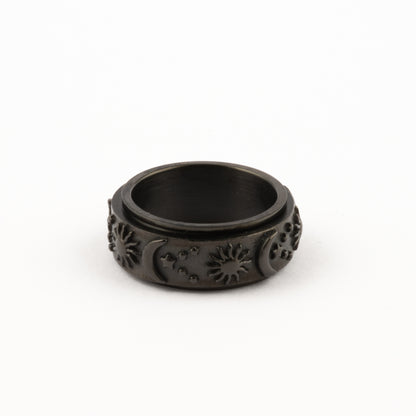 Anillo Deslizante Luna y Estrellas Relieve Negro