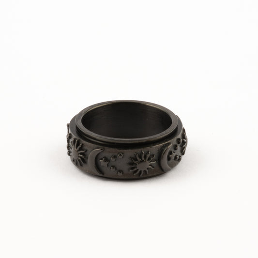 Anillo Deslizante Luna y Estrellas Relieve Negro