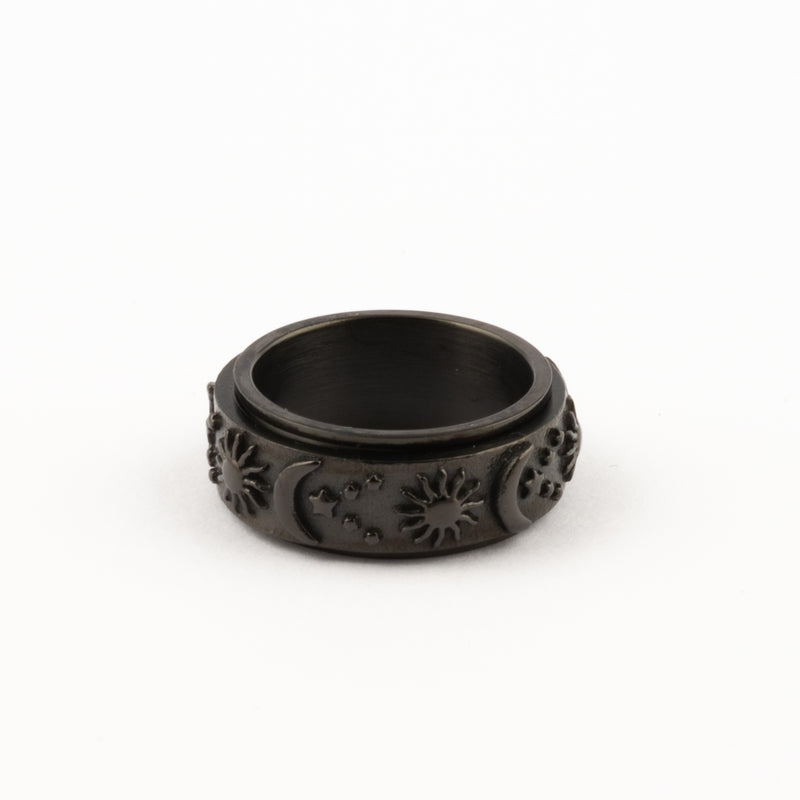Anillo Deslizante Luna y Estrellas Relieve Negro