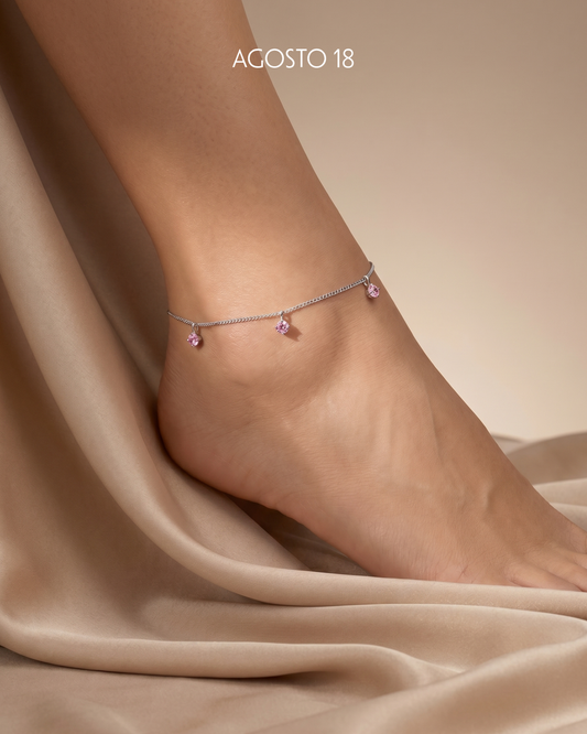 Tobillera Cristales Rosa Plata S925