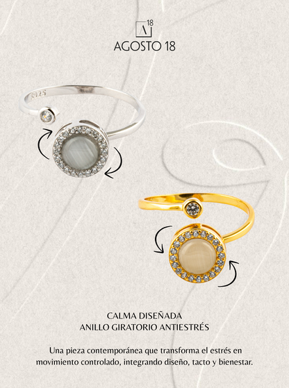 Anillo Anti-Estrés Plata S925 Ópalo Dorado