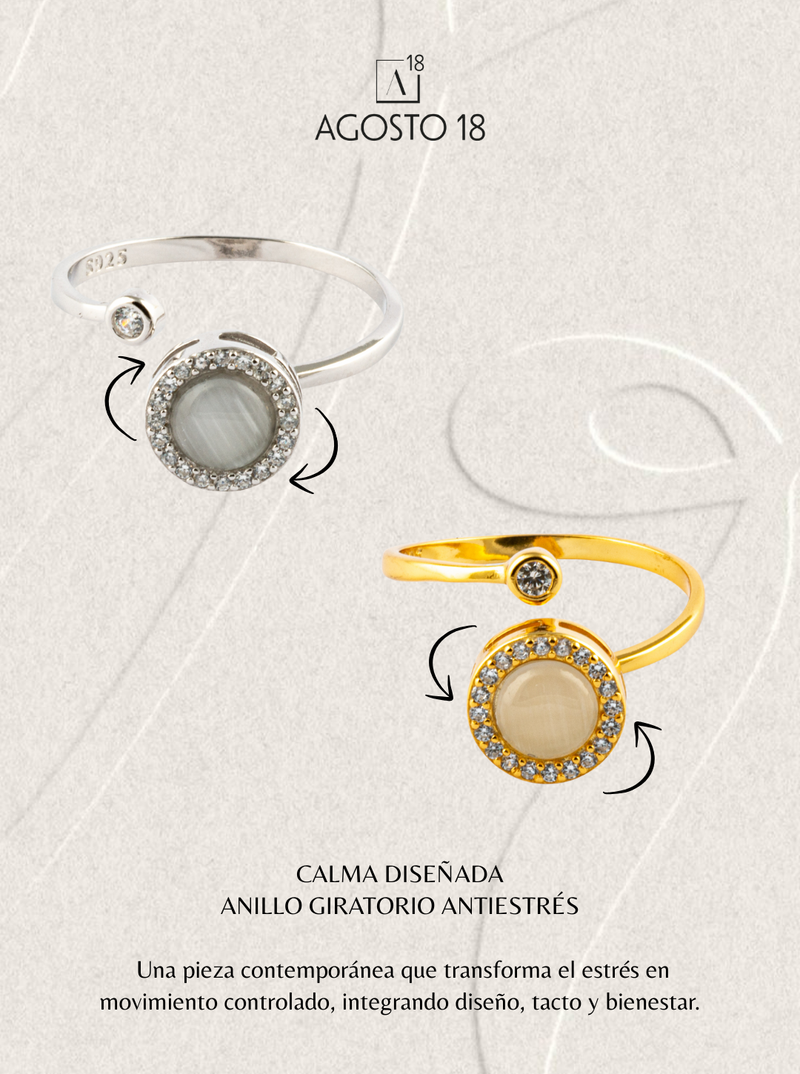 Anillo Anti-Estrés Plata S925 Ópalo Dorado