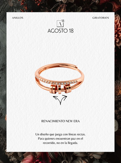 Anillo Anti-Estrés Plata S925 Oro Rosa y Zircon
