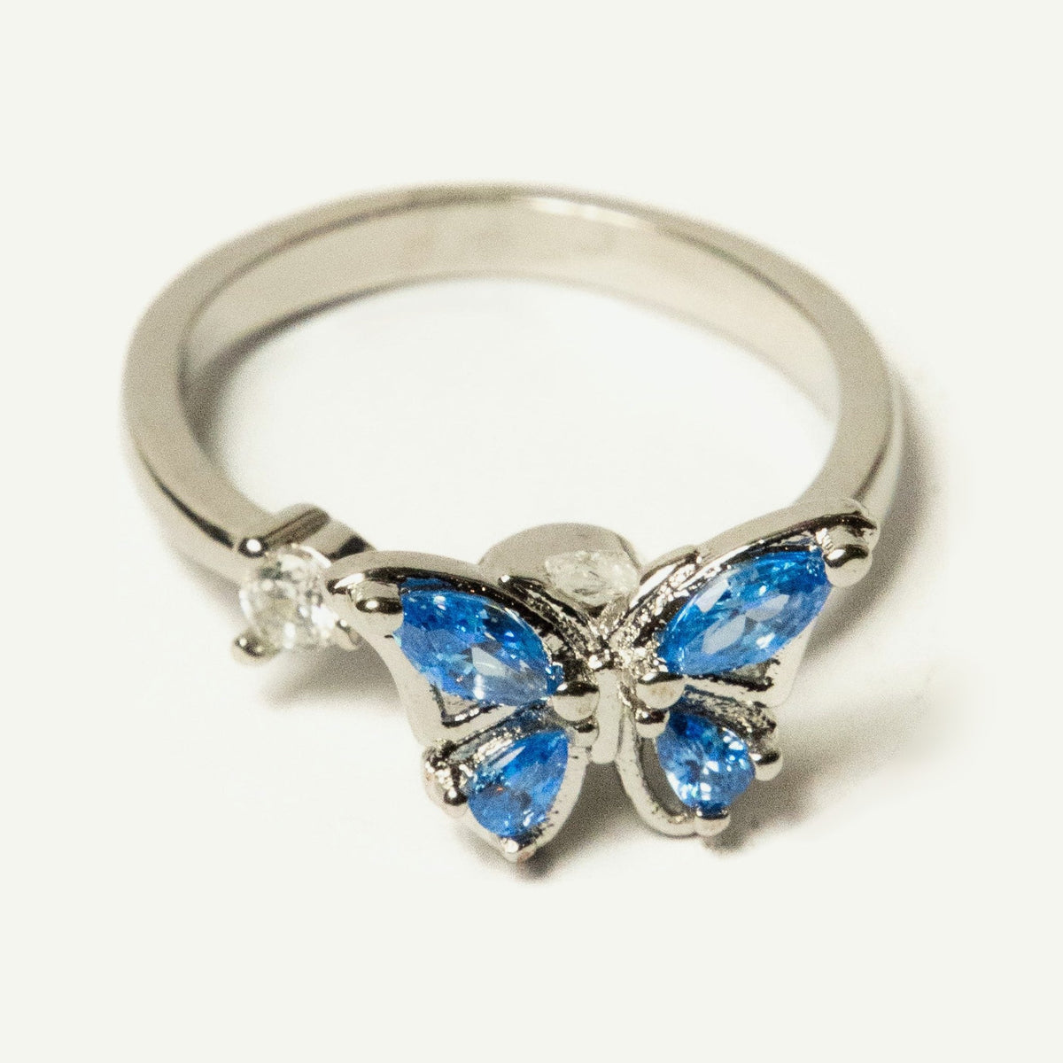 Anillo Giratorio Mariposa Plateado y Celeste