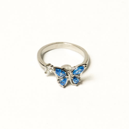 Anillo Giratorio Mariposa Plateado y Celeste - Agosto 18