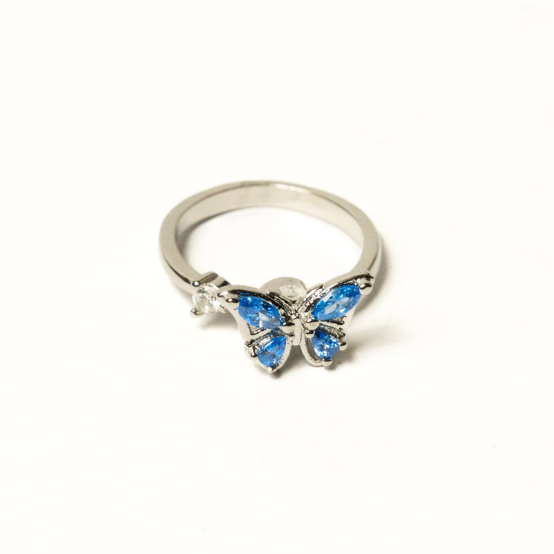 Anillo Giratorio Mariposa Plateado y Celeste - Agosto 18