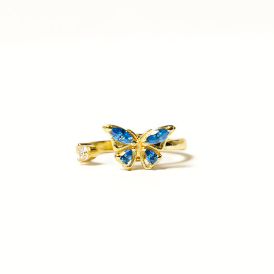 Anillo Giratorio Mariposa Dorado y Celeste - Agosto 18