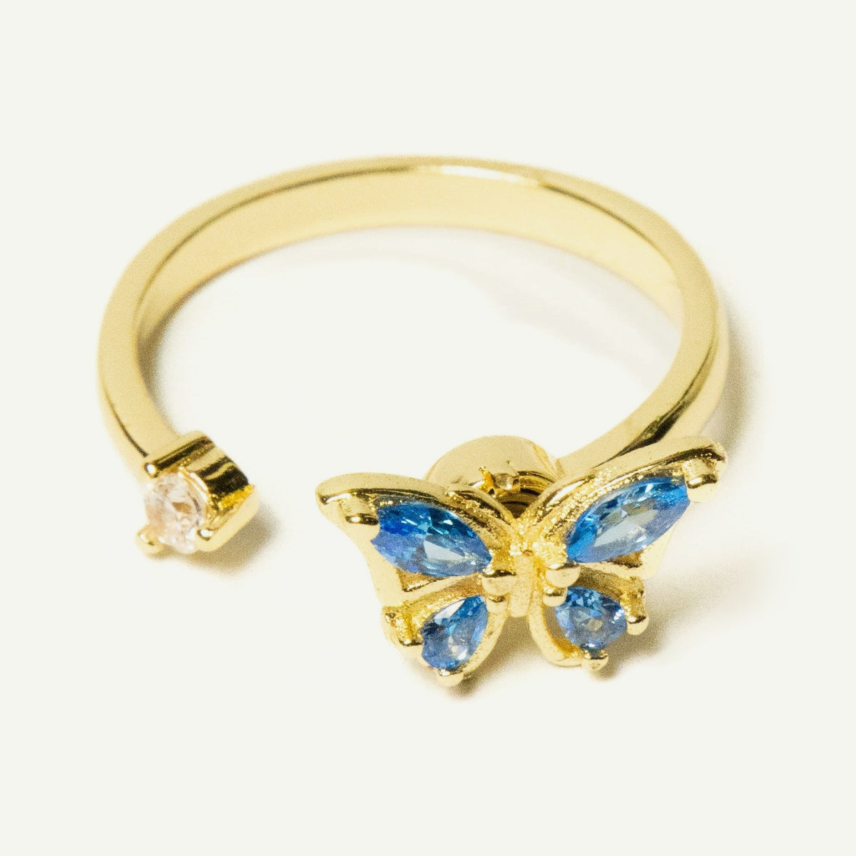 Anillo Giratorio Mariposa Dorado y Celeste
