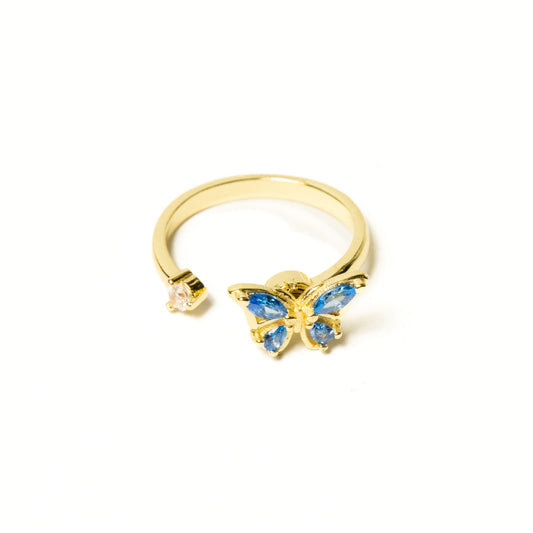 Anillo Giratorio Mariposa Dorado y Celeste - Agosto 18