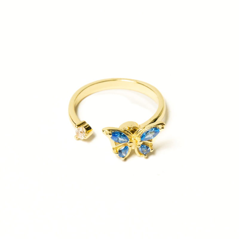 Anillo Giratorio Mariposa Dorado y Celeste - Agosto 18