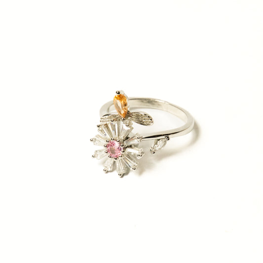 Anillo Giratorio Flor Rosa y Abeja - Agosto 18