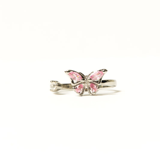 Anillo Giratorio Mariposa Plateado y Rosa - Agosto 18