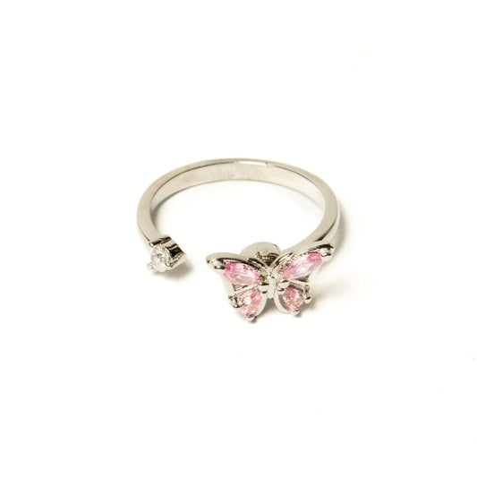 Anillo Giratorio Mariposa Plateado y Rosa - Agosto 18