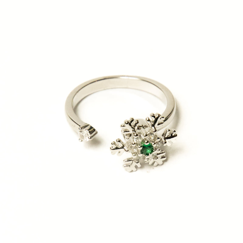 Anillo Giratorio Copo de Nieve Plateado - Agosto 18