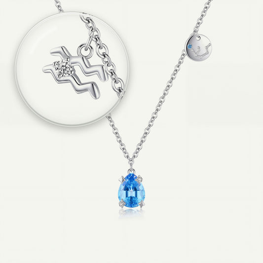 Collar Constelación Acuario S925 plateado - lupa sobre el dije del signo