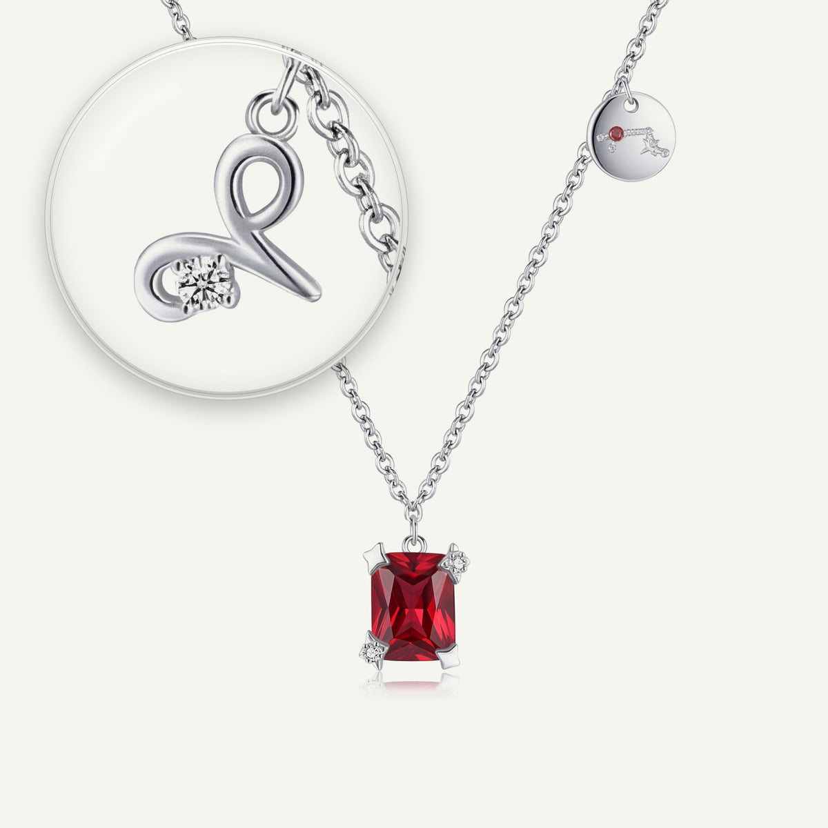 Collar Constelación Aries S925 plateado - lupa sobre el dije del signo