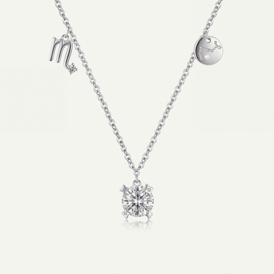 Collar Constelación Escorpio Plata S925 plateado con piedra central cristal