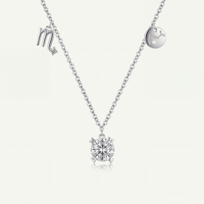 Collar Constelación Escorpio Plata S925 plateado con piedra central cristal