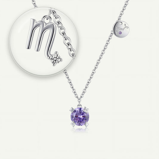 Collar Constelación Escorpio S925 plateado - lupa sobre el dije del signo
