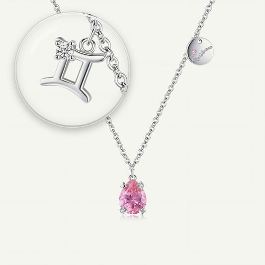 Collar Constelación Géminis S925 plateado - lupa sobre el dije del signo