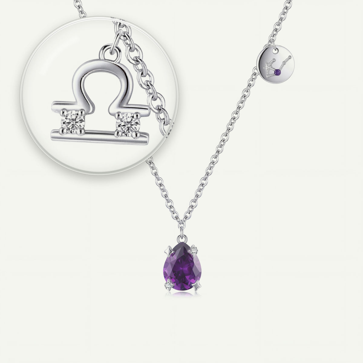 Collar Constelación Libra S925 plateado - lupa sobre el dije del signo