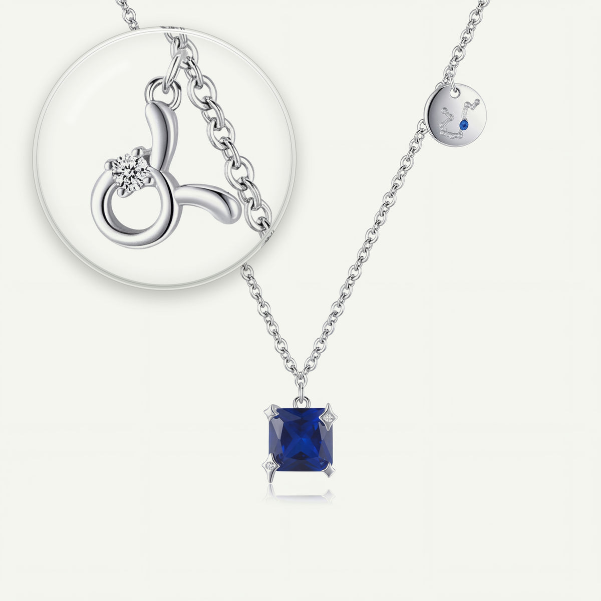 Collar Constelación Tauro S925 plateado - lupa sobre el dije del signo