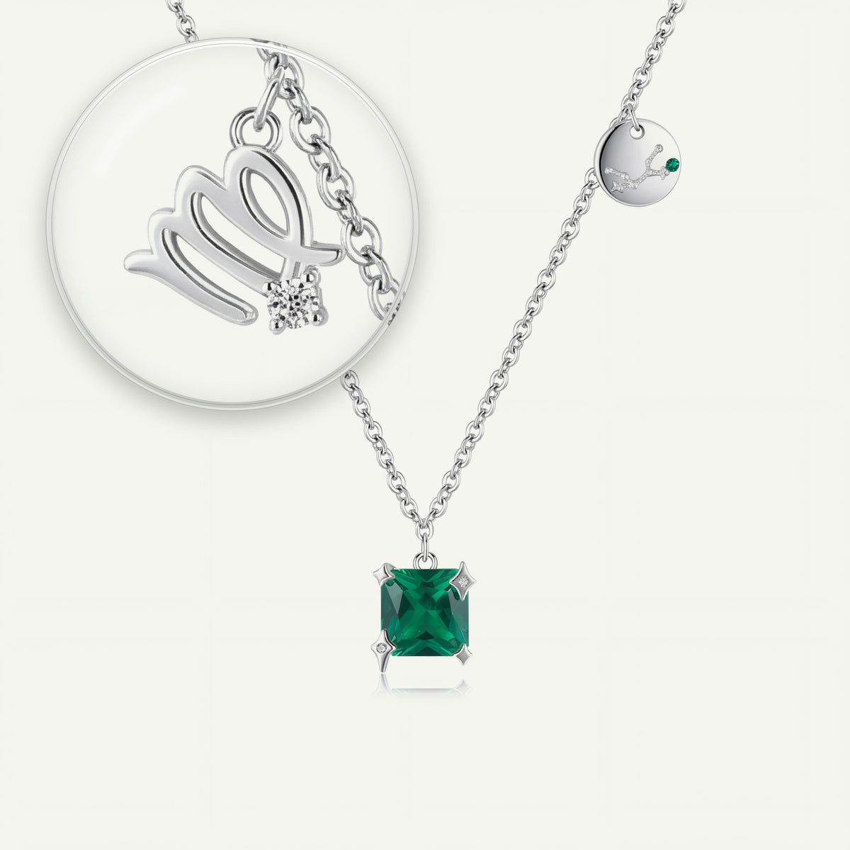 Collar Constelación Virgo S925 plateado - lupa sobre el dije del signo