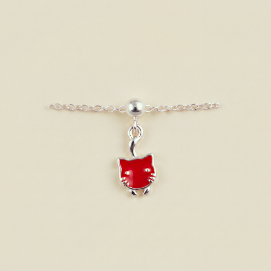 Charm S925 Gato Rojo Plateado