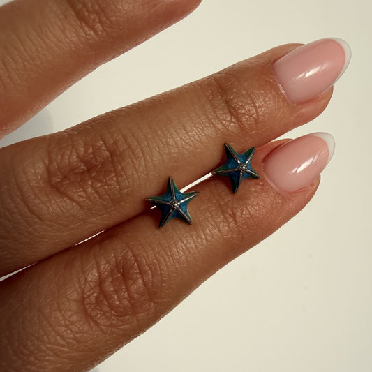 Aretes Plata S925 Estrella de Mar Turquesa en mano