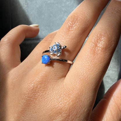 Anillo Plata S925 Tortuga Ópalo Azul