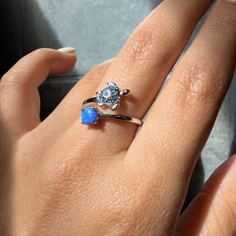 Anillo Plata S925 Tortuga Ópalo Azul