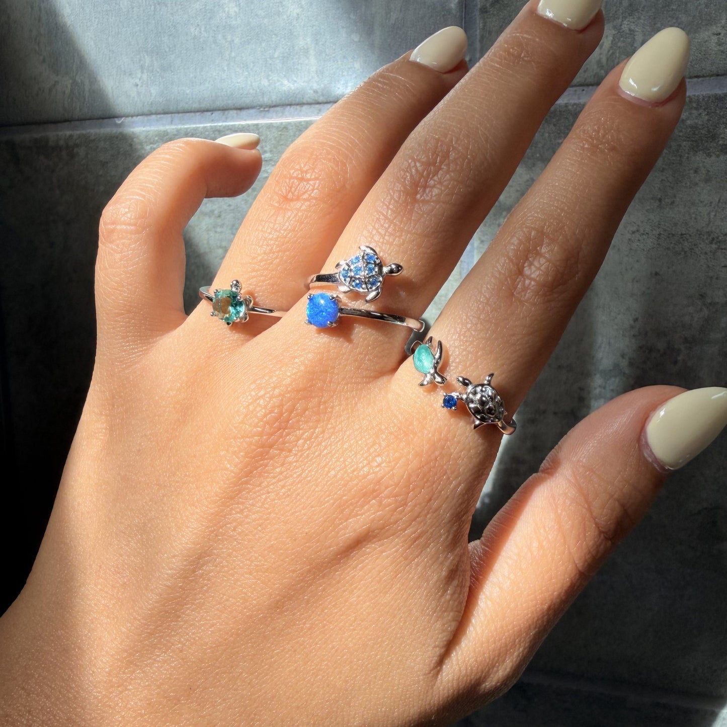 Anillo Plata S925 Tortuga Ópalo Azul